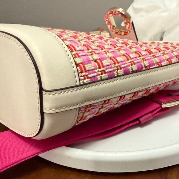 LIKE NEW KATE SPADE New York Audrey Pink Raffia Tweed Mini Bucket Crossbody - Picture 9 of 9